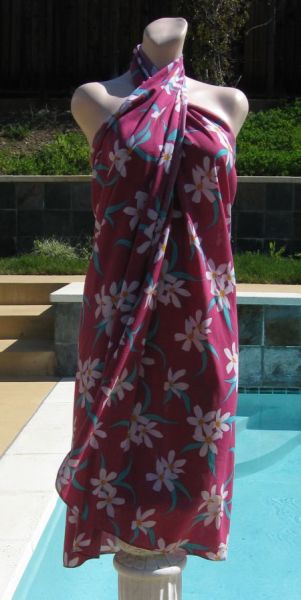 Vintage 70's Hang Ten Magenta Floral Sarong Beach Cover Up